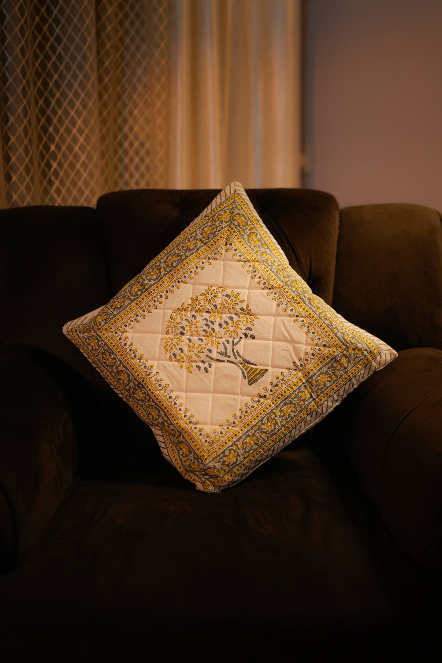 Tree Motif Hand block Quilted Cushion Cover (Pack of 5)