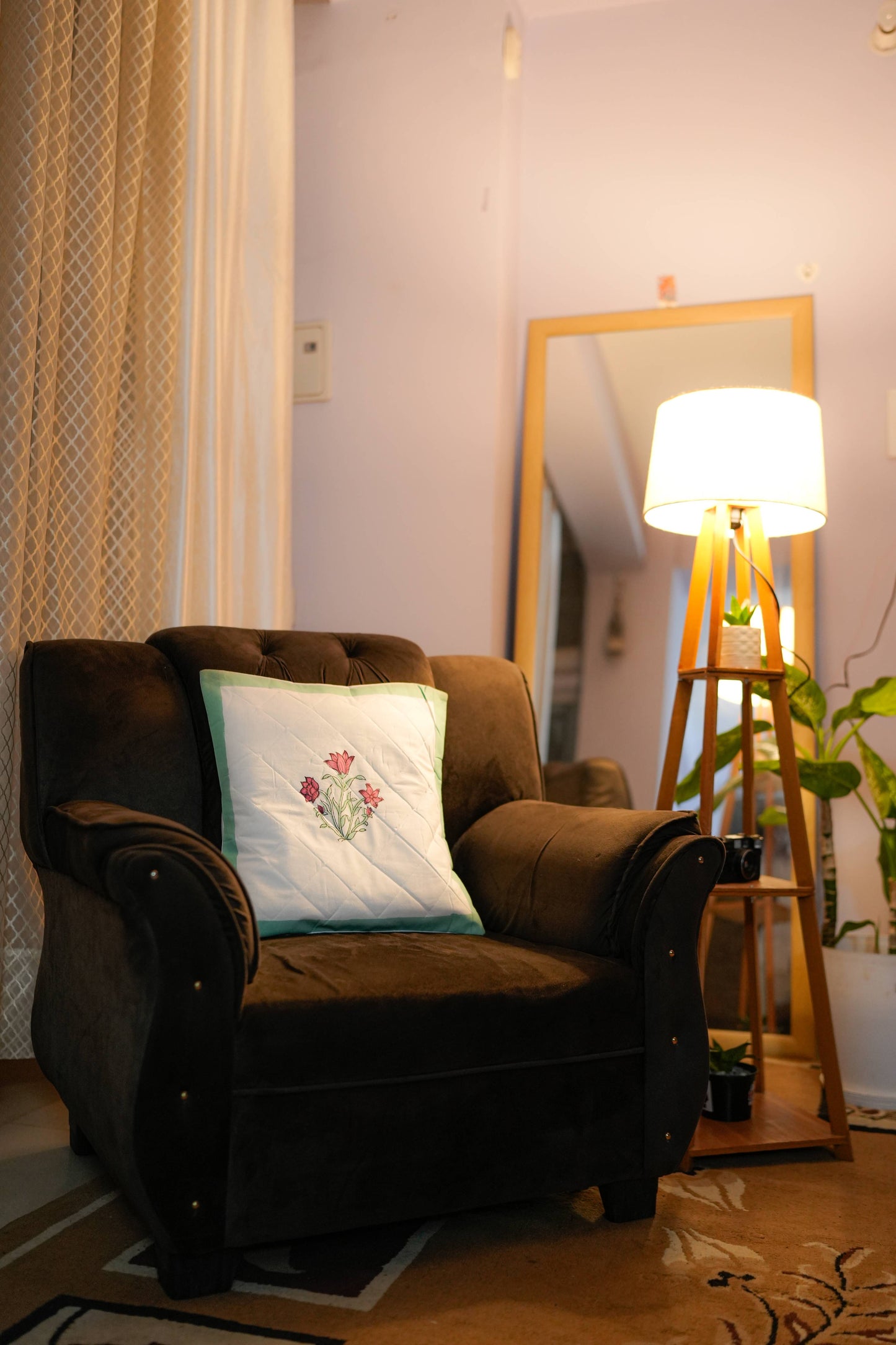 Meadow Bloom Hand Block Quilted Cushion Cover (Set of 5)