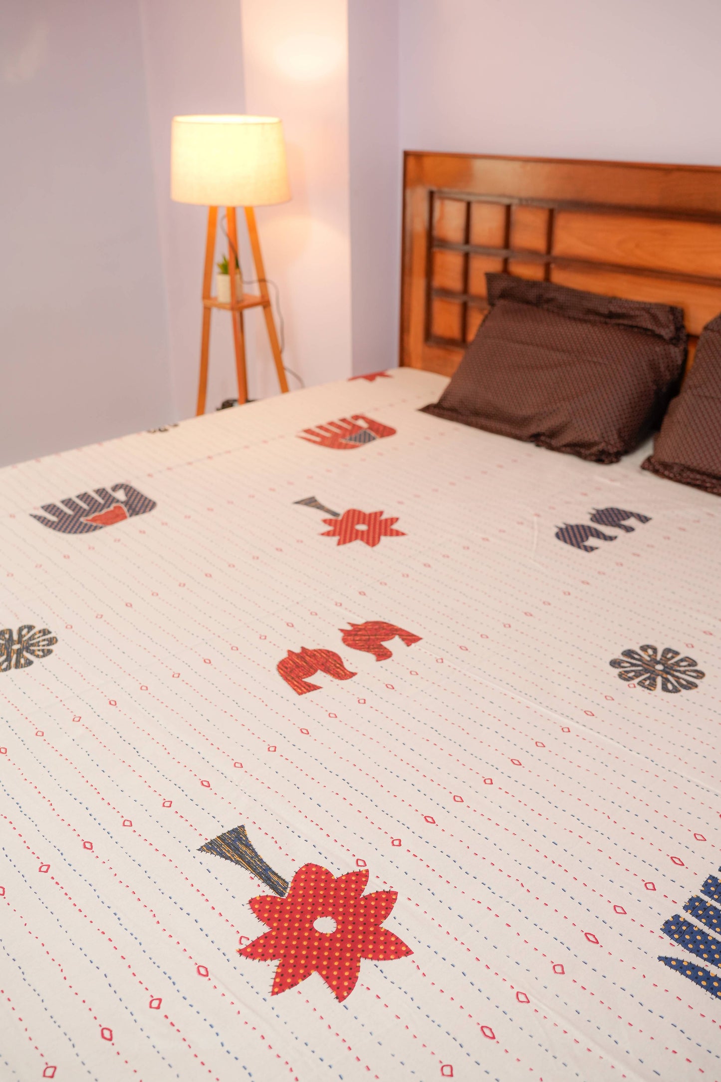 Gujri Patch Cotton Bedsheet (Off White)