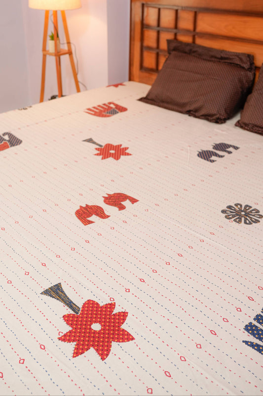 Gujri Patch Cotton Bedsheet (Off White)