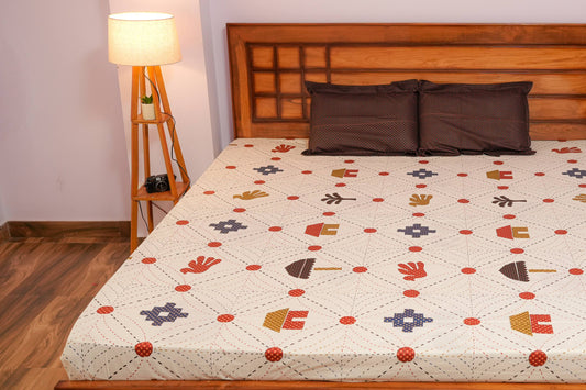 Gujri patch Cotton Bedsheet (Off White)