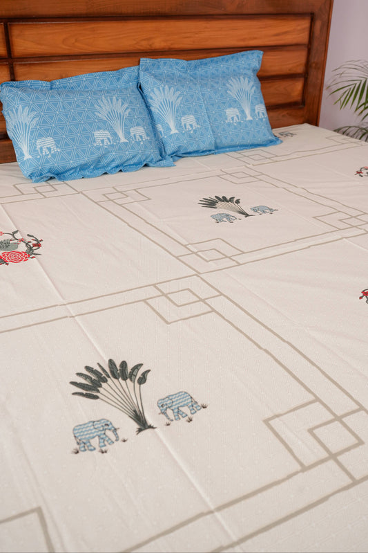 Palm Tree Motif Cotton Bedsheet (Cream)