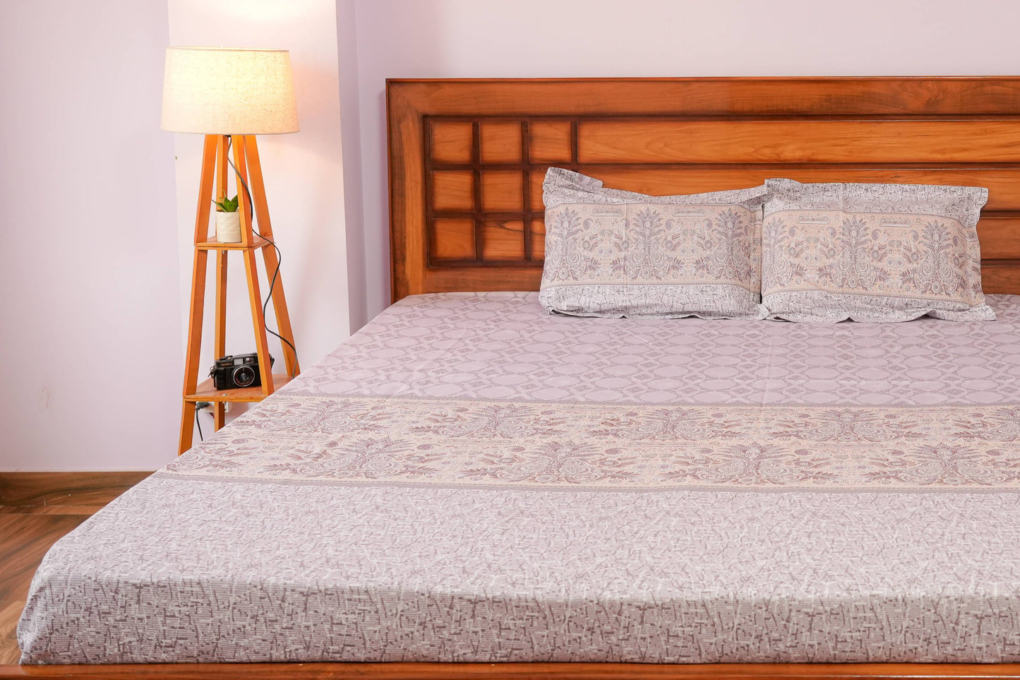 Floral Print Cotton Bedsheet (Purple)