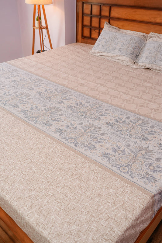 Floral Paisley Print Cotton Bedsheet (Beige)