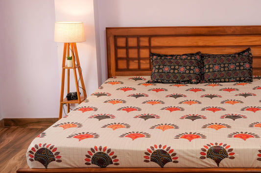 Chunri Patch Cotton Bedsheet (Beige)