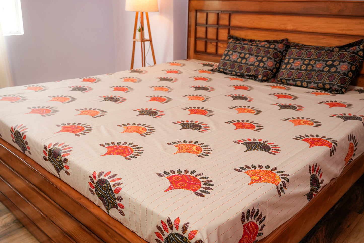 Chunri Patch Cotton Bedsheet (Beige)