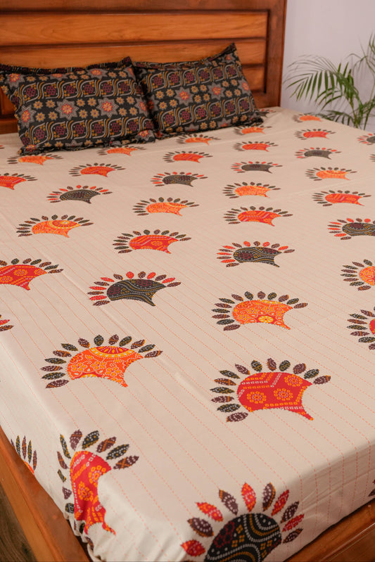 Chunri Patch Cotton Bedsheet (Beige)