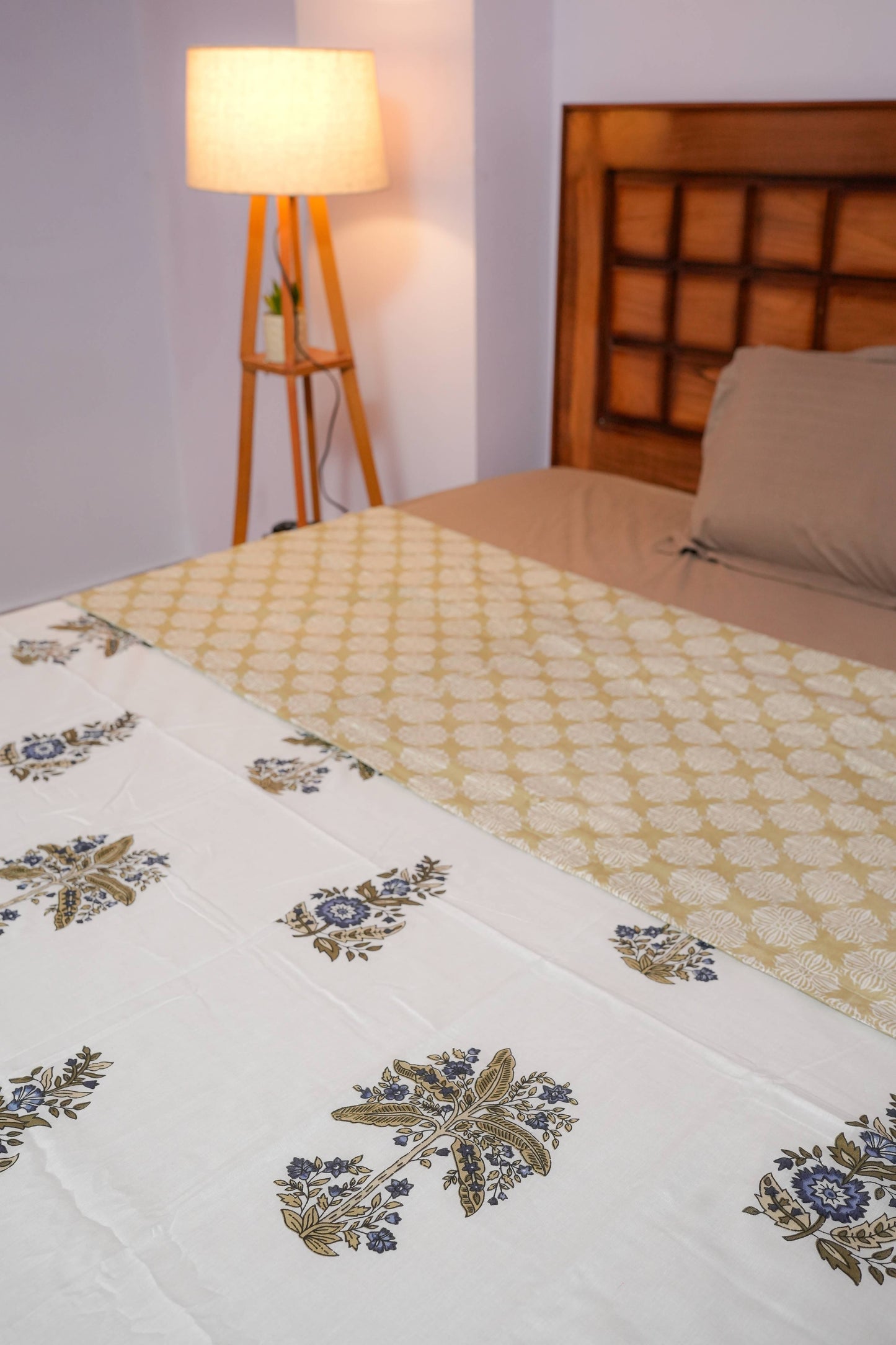 White Base Blue Floral Reversible Cotton Dohar (AC Blanket)