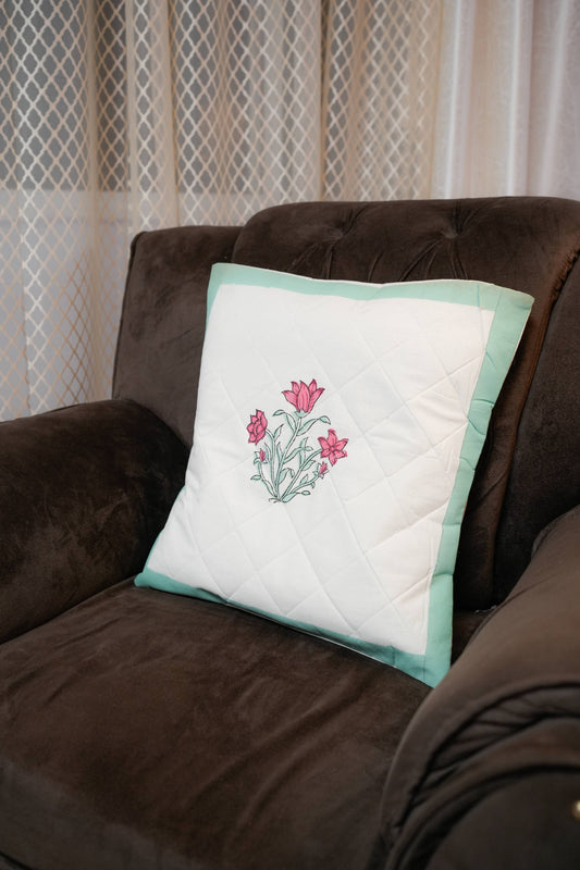Meadow Bloom Hand Block Quilted Cushion Cover (Set of 5)