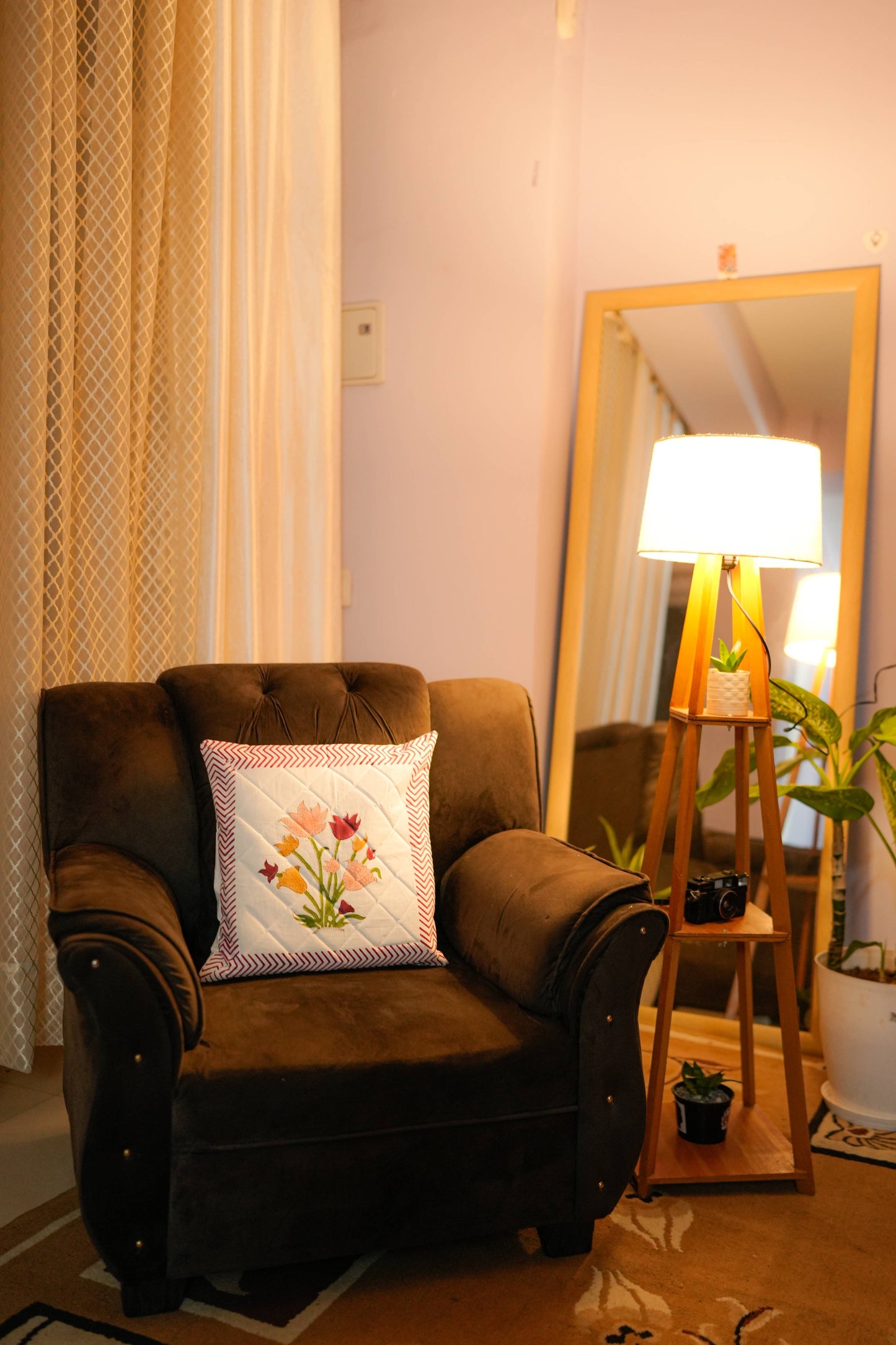 Floral Motif Hand Block Quilted Cushion Cover (Set of 5)