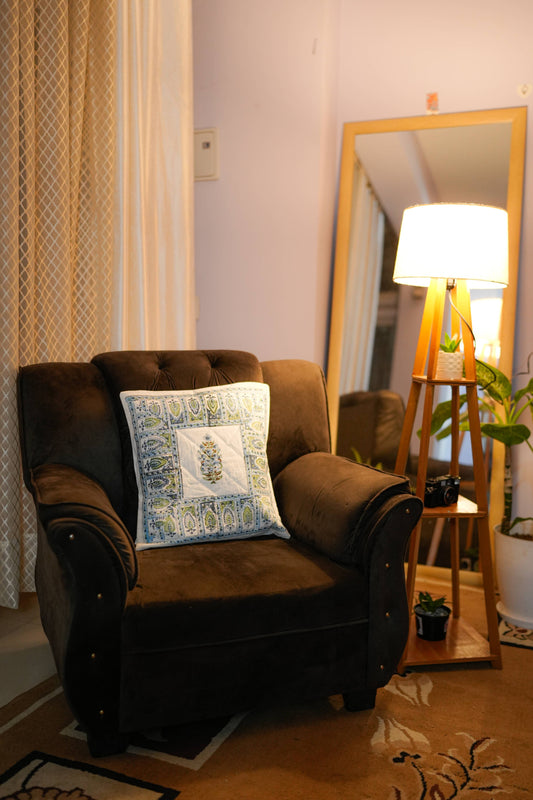 Botanical Motif Hand Block Quilted Cushion Cover (Set of 5)